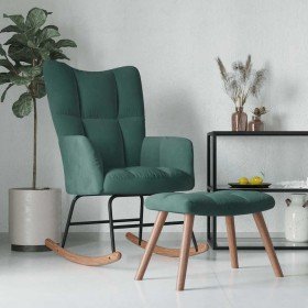 Silla mecedora con reposapiés terciopelo verde oscuro Silla mecedora con reposapiés terciopelo verde oscuro