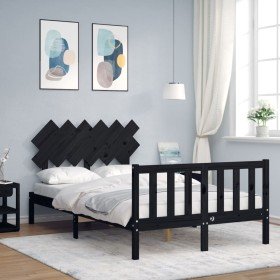 Estructura cama de matrimonio con cabecero madera maciza negro