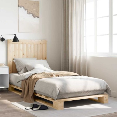 Estructura de cama con cabecero madera maciza de pino 90x200 cm