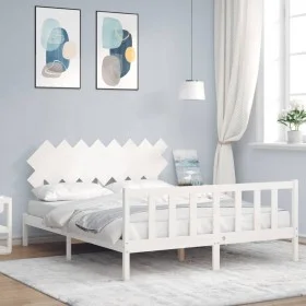Estructura de cama con cabecero madera maciza blanco 160x200 cm de vidaXL, Camas y somieres - Ref: Foro24-3193477, Precio: 14...