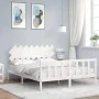 White solid wood bed frame with headboard 160x200 cm by vidaXL, Beds and slatted bases - Ref: Foro24-3193477, Price: 142,11 €...