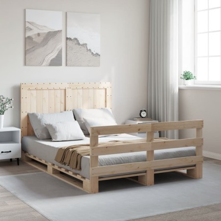 Estructura de cama con cabecero madera maciza pino 140x200 cm