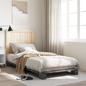 Estructura de cama con cabecero madera de pino gris 90x200 cm
