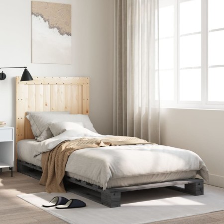 Estructura de cama con cabecero madera de pino gris 90x200 cm