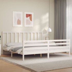 White solid wood bed frame with headboard 200x200 cm by vidaXL, Beds and slatted bases - Ref: Foro24-3193877, Price: 150,68 €...