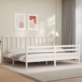 White solid wood bed frame with headboard 200x200 cm by vidaXL, Beds and slatted bases - Ref: Foro24-3193877, Price: 148,81 €...