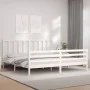 White solid wood bed frame with headboard 200x200 cm by vidaXL, Beds and slatted bases - Ref: Foro24-3193877, Price: 148,81 €...