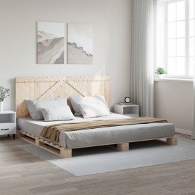 Estructura de cama con cabecero madera maciza de pino 200x200cm Estructura de cama con cabecero madera maciza de pino 200x200cm