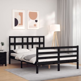 Estructura de cama con cabecero madera maciza negro 140x200 cm