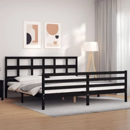 Estructura de cama con cabecero madera maciza negro 200x200 cm de vidaXL, Camas y somieres - Ref: Foro24-3194855, Precio: 171...