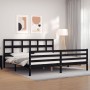 Bed frame with black solid wood headboard 200x200 cm by vidaXL, Beds and slatted bases - Ref: Foro24-3194855, Price: 174,13 €...