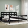 Bed frame with black solid wood headboard 200x200 cm by vidaXL, Beds and slatted bases - Ref: Foro24-3194855, Price: 174,13 €...