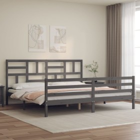 Estructura de cama con cabecero madera maciza gris 200x200cm de vidaXL, Camas y somieres - Ref: Foro24-3194918, Precio: 173,0...