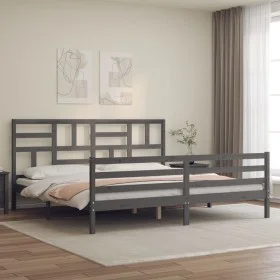 Gray solid wood bed frame with headboard 200x200cm by vidaXL, Beds and slatted bases - Ref: Foro24-3194918, Price: 170,89 €, ...