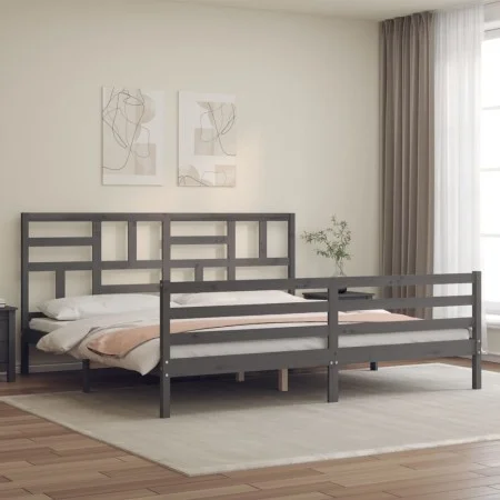 Gray solid wood bed frame with headboard 200x200cm by vidaXL, Beds and slatted bases - Ref: Foro24-3194918, Price: 170,85 €, ...