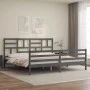 Gray solid wood bed frame with headboard 200x200cm by vidaXL, Beds and slatted bases - Ref: Foro24-3194918, Price: 170,85 €, ...