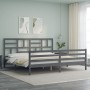 Gray solid wood bed frame with headboard 200x200cm by vidaXL, Beds and slatted bases - Ref: Foro24-3194918, Price: 173,09 €, ...
