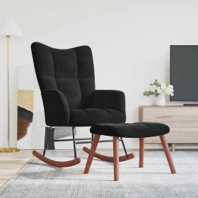 Silla mecedora con reposapiés terciopelo negro