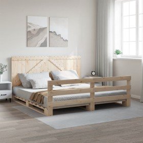 Estructura de cama con cabecero madera maciza de pino 200x200cm Estructura de cama con cabecero madera maciza de pino 200x200cm