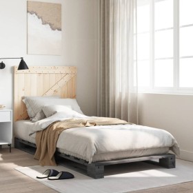 Estructura de cama con cabecero madera de pino gris 90x200 cm