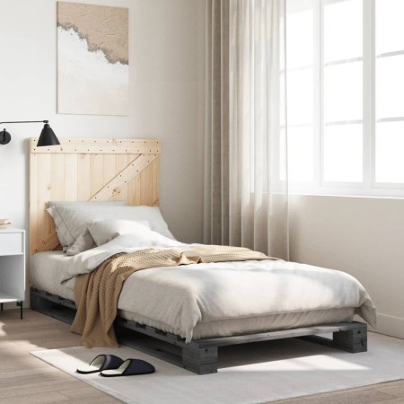 Estructura de cama con cabecero madera de pino gris 90x200 cm