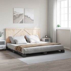 Estructura de cama con cabecero madera de pino gris 200x200cm Estructura de cama con cabecero madera de pino gris 200x200cm