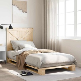 Estructura de cama con cabecero madera maciza de pino 90x200 cm