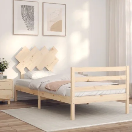 Bed frame with solid wood headboard 90x200 cm by vidaXL, Beds and slatted bases - Ref: Foro24-3195271, Price: 86,99 €, Discou...
