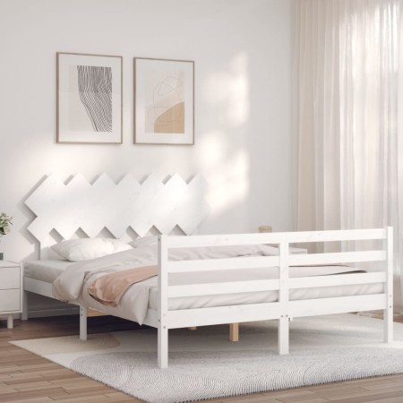 Weißer Massivholzbettrahmen mit Kopfteil 140x200 cm von vidaXL, Betten und Lattenroste - Ref: Foro24-3195287, Preis: 133,60 €...