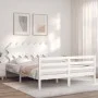 White solid wood bed frame with headboard 140x200 cm by vidaXL, Beds and slatted bases - Ref: Foro24-3195287, Price: 131,97 €...