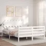 White solid wood bed frame with headboard 140x200 cm by vidaXL, Beds and slatted bases - Ref: Foro24-3195287, Price: 131,97 €...