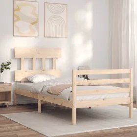Bed frame with solid wood headboard 90x200 cm by vidaXL, Beds and slatted bases - Ref: Foro24-3195141, Price: 87,20 €, Discou...