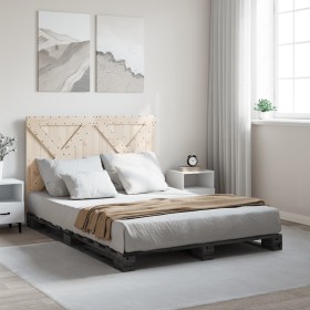 Estructura de cama con cabecero madera pino gris 140x200 cm