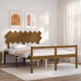 Double bed for seniors honey brown wooden headboard by vidaXL, Beds and slatted bases - Ref: Foro24-3195554, Price: 158,51 €,...