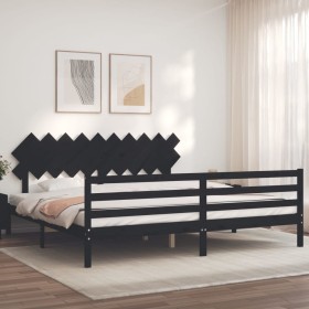 Bed frame with black solid wood headboard 200x200 cm by vidaXL, Beds and slatted bases - Ref: Foro24-3195310, Price: 175,79 €...