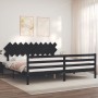 Bed frame with black solid wood headboard 200x200 cm by vidaXL, Beds and slatted bases - Ref: Foro24-3195310, Price: 175,72 €...