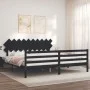 Bed frame with black solid wood headboard 200x200 cm by vidaXL, Beds and slatted bases - Ref: Foro24-3195310, Price: 173,57 €...
