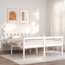 Cama personas mayores cabecero madera maciza blanco 160x200 cm