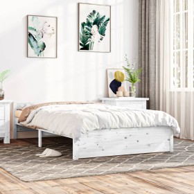 Estructura de cama madera maciza blanca 135x190 cm