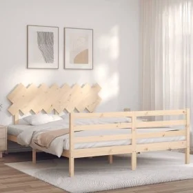 Bed frame with solid wood headboard 160x200 cm by vidaXL, Beds and slatted bases - Ref: Foro24-3195296, Price: 136,34 €, Disc...