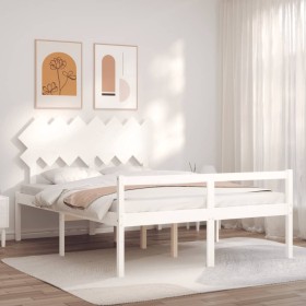 Double bed for seniors with white solid wood headboard by vidaXL, Beds and slatted bases - Ref: Foro24-3195552, Price: 177,56...