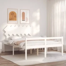 Double bed for seniors with white solid wood headboard by vidaXL, Beds and slatted bases - Ref: Foro24-3195552, Price: 175,34...