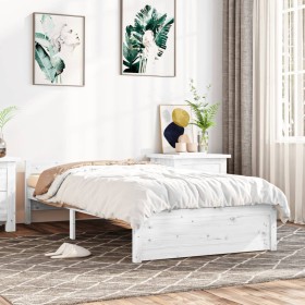 Estructura de cama individual madera maciza blanca 75x190 cm