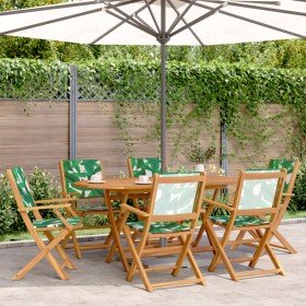 Set de comedor jardín 7 pzas tela madera maciza estampado hojas