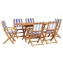 Set de comedor de jardín 7 pzas tela madera maciza azul blanco