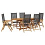Set de comedor de jardín 7 pzas ratán PE madera acacia negro