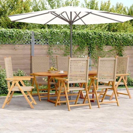 Set de comedor de jardín 7 pzas ratán PE madera maciza beige