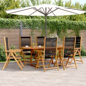 Set de comedor jardín 7 pzas polipropileno madera maciza negro