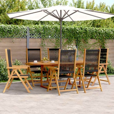 Set de comedor jardín 7 pzas polipropileno madera maciza negro