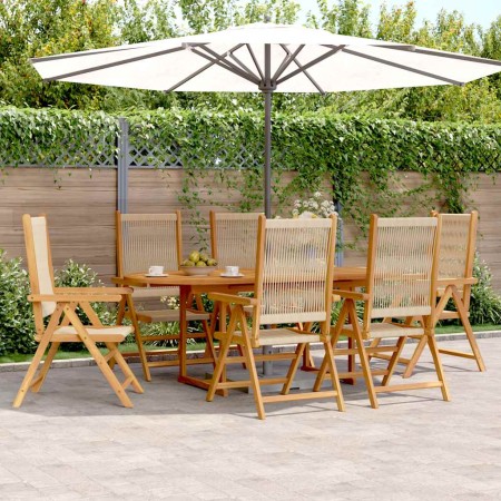 Set de comedor jardín 7 pzas polipropileno madera maciza beige
